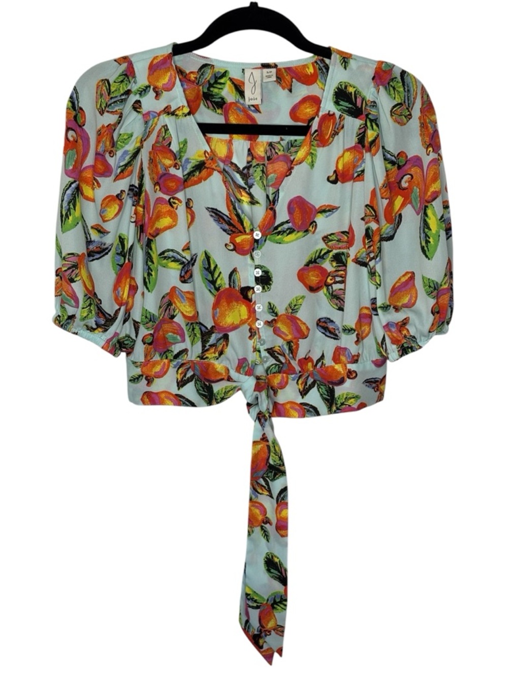 Joie By Anthropologie Crop Top Blouse S Button Down Tropical Fruit Lightweight